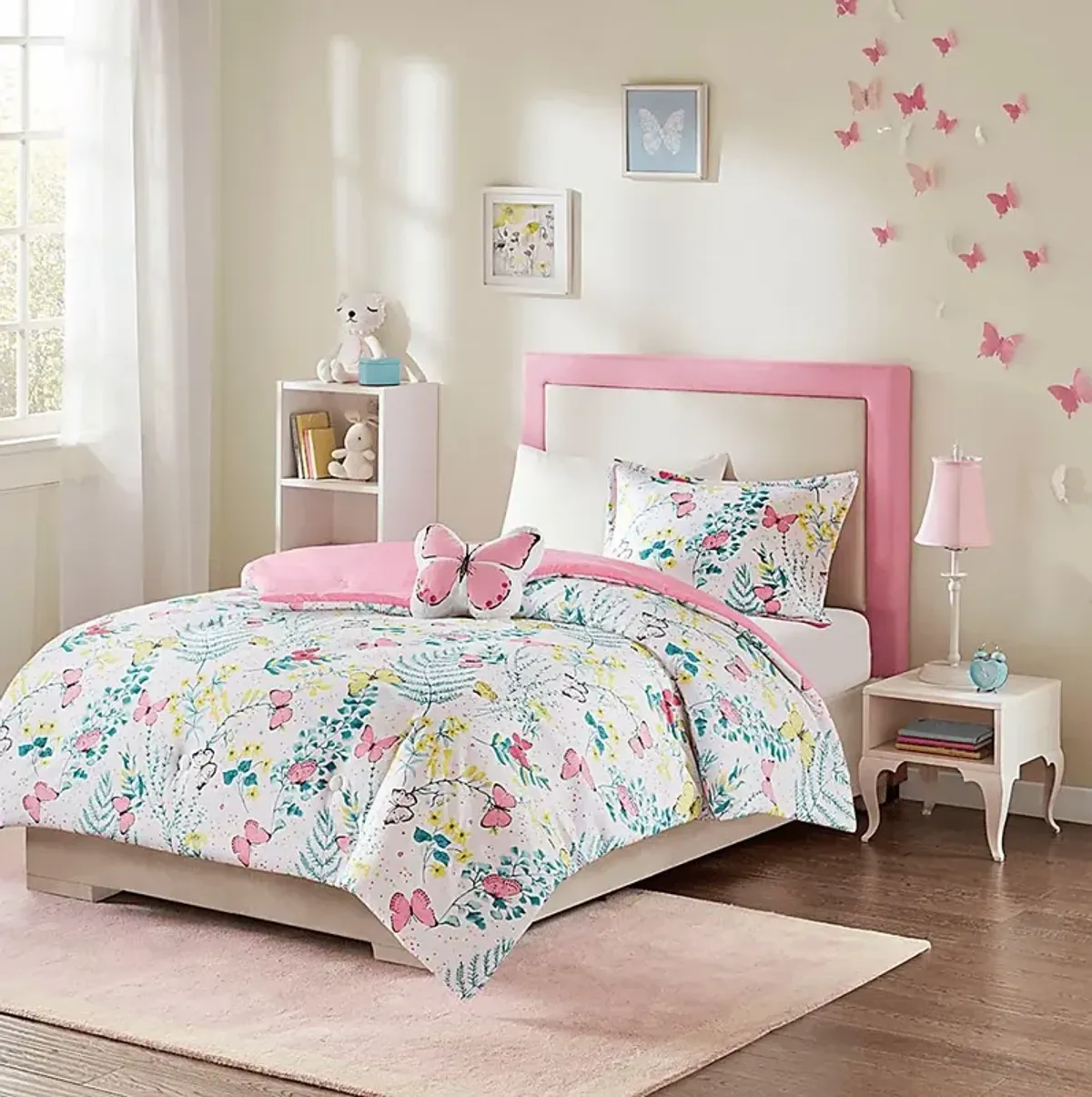 Kids Spring Butterflies Pink 4 Pc Full Comforter Set