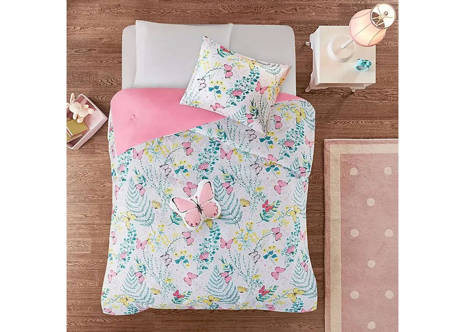 Kids Spring Butterflies Pink 4 Pc Full Comforter Set