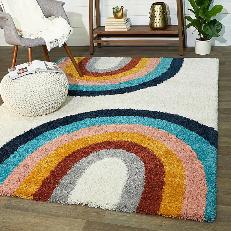 Kids Double Rainbow Cream 5'3 x 7' Rug