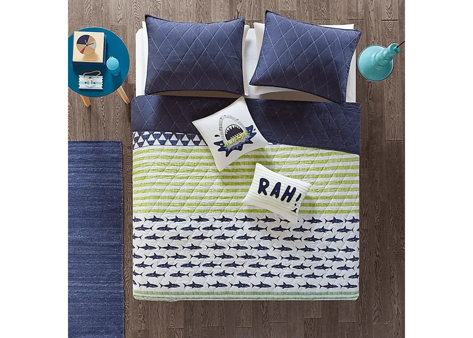 Kids Shark Mood Navy 5 Pc Full/Queen Coverlet Set