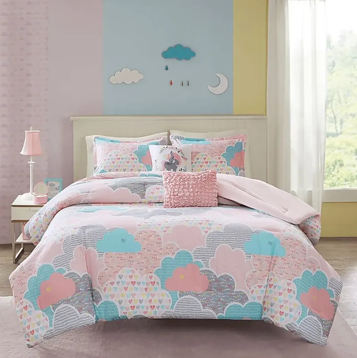 Kids Unicorn Clouds Pink 5 Pc Full/Queen Comforter Set