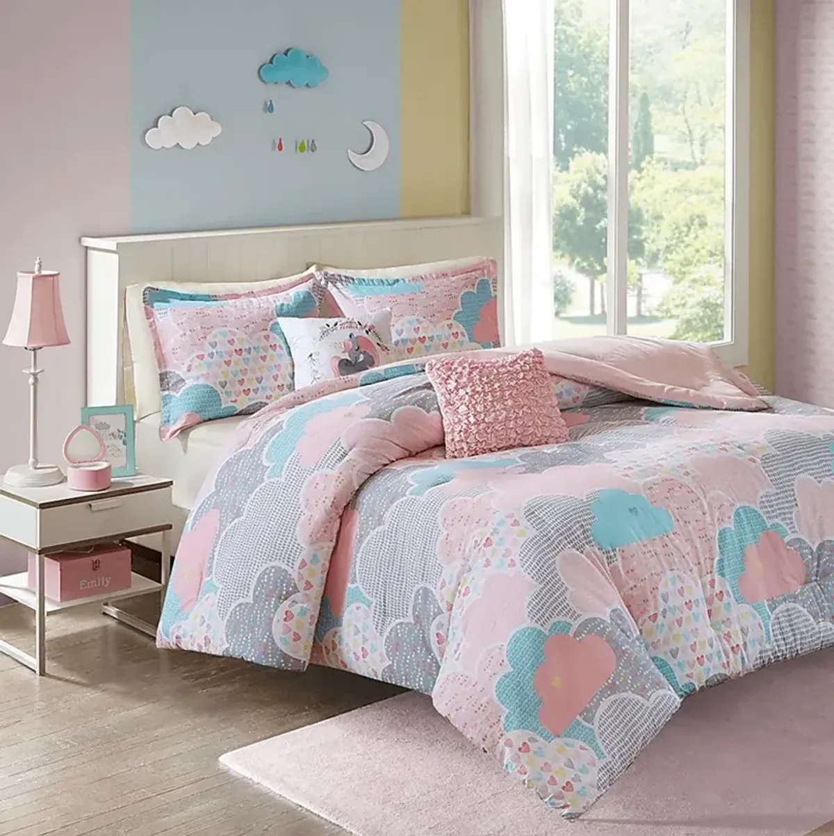 Kids Unicorn Clouds Pink 5 Pc Full/Queen Comforter Set