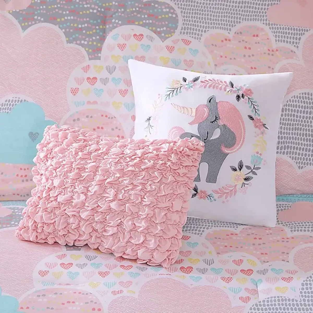 Kids Unicorn Clouds Pink 5 Pc Full/Queen Comforter Set