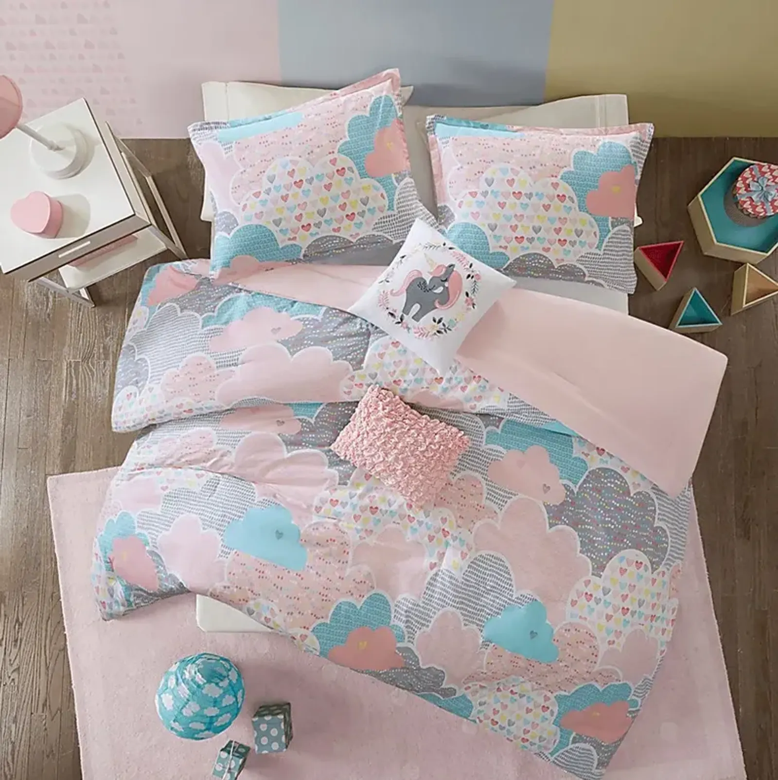 Kids Unicorn Clouds Pink 5 Pc Full/Queen Comforter Set