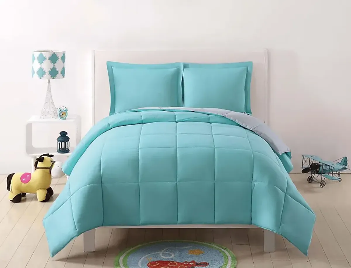 Kids Boyette Turquoise/Gray 3 Pc Full/Queen Comforter Set