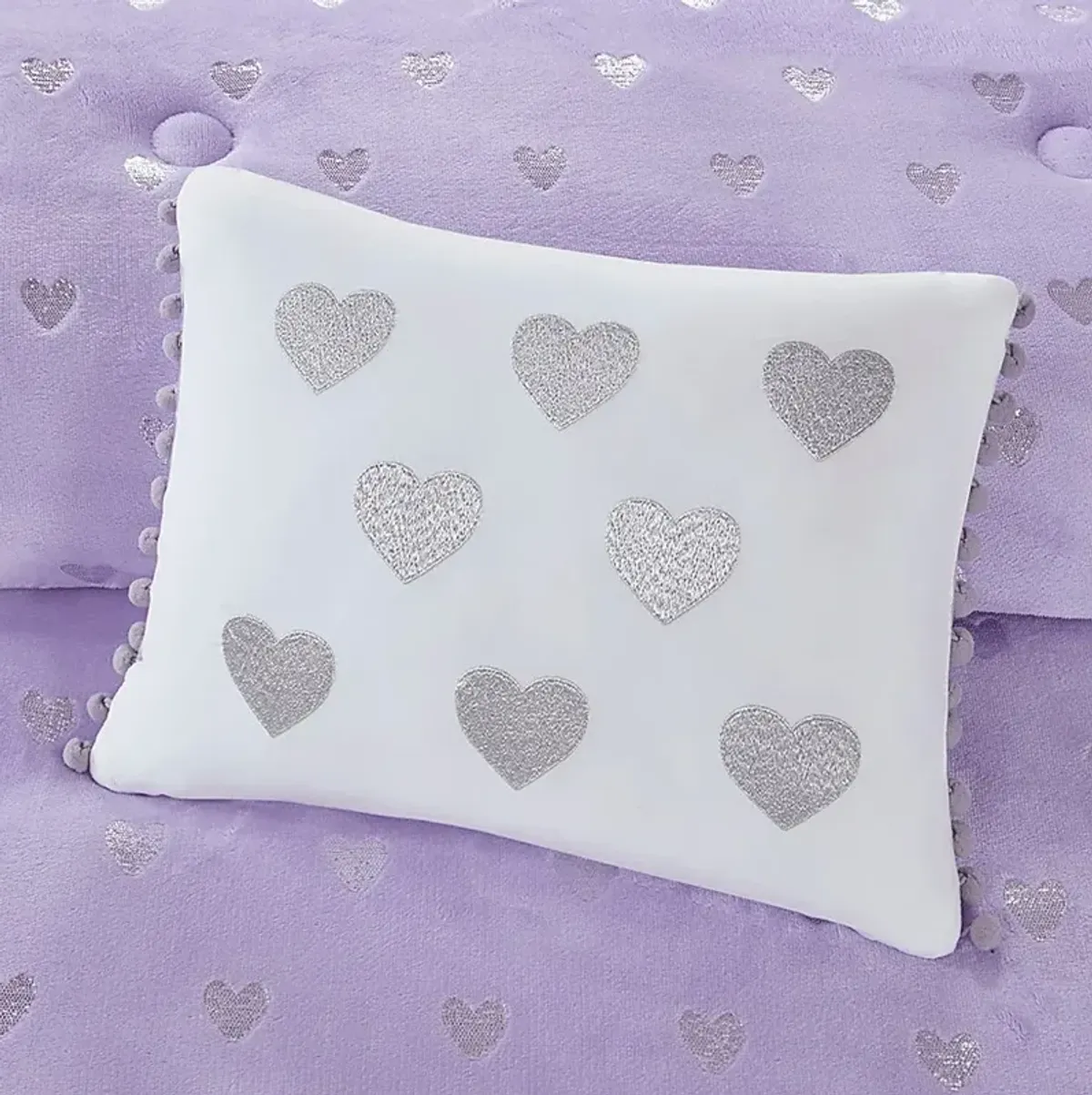 Kids Plush Hearts Purple 4 Pc Full/Queen Comforter Set