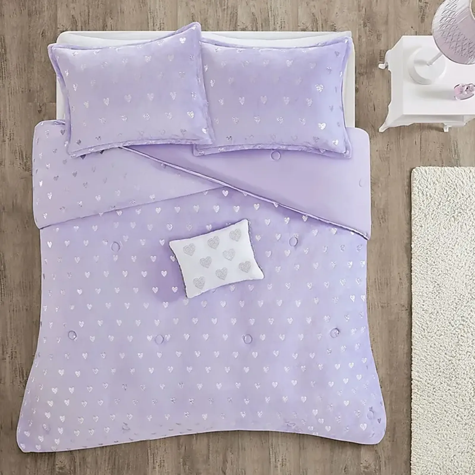 Kids Plush Hearts Purple 4 Pc Full/Queen Comforter Set