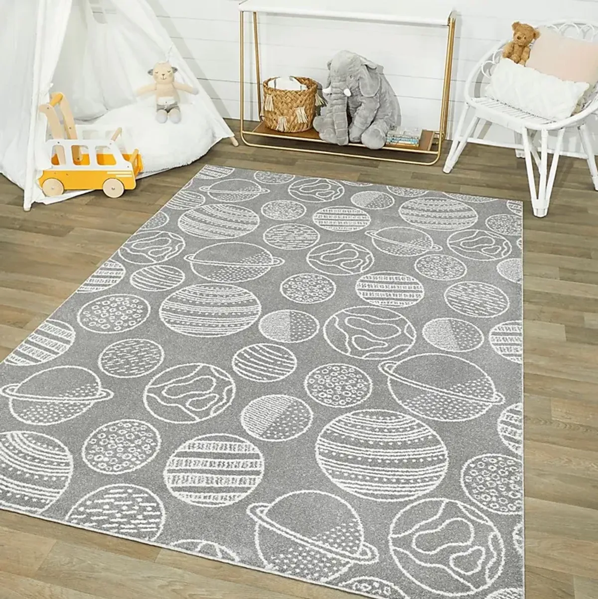 Kids Astro Fun Gray 5'3 x 7' Rug