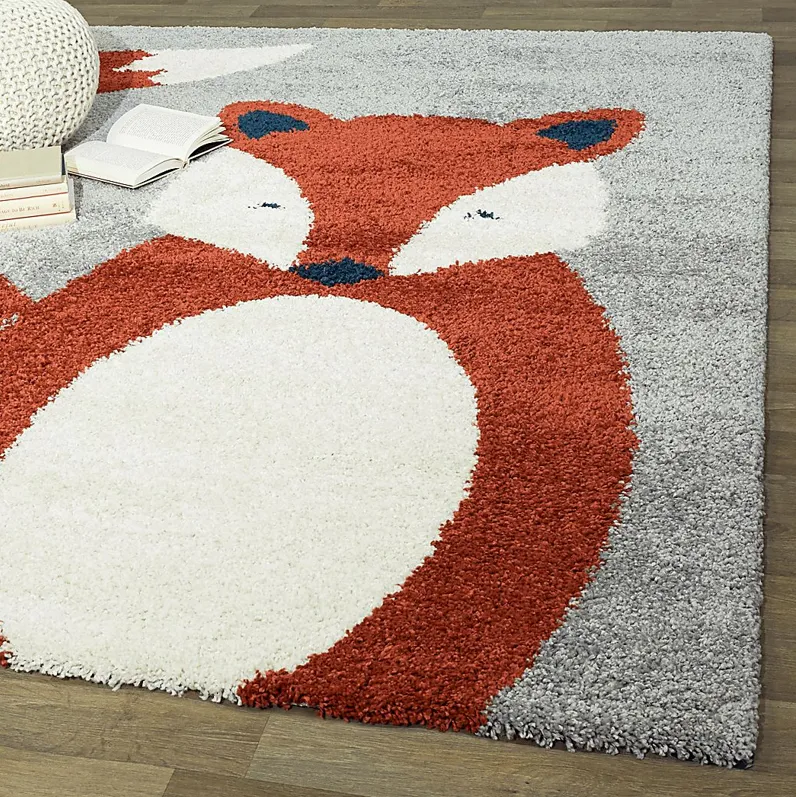 Kids Fluffy Fox Gray 5'3 x 7' Rug