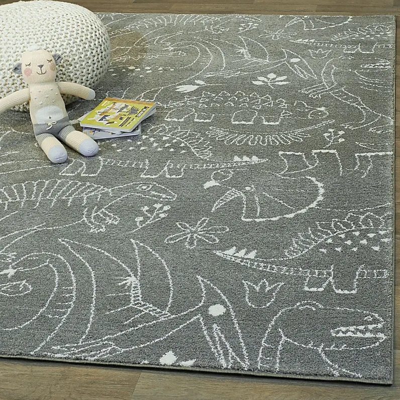 Kids Dino Park Gray 5'3 x 7' Rug