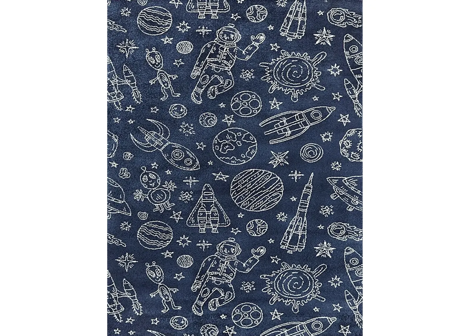 Kids Space Rockets Blue 5'3 x 7' Rug