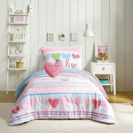Kids Heart Of Love Pink 5 Pc Full Comforter Set