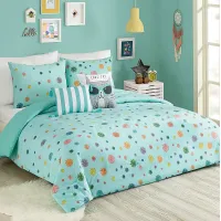 Kids Candy Cat Turquoise 5 Pc Full Comforter Set