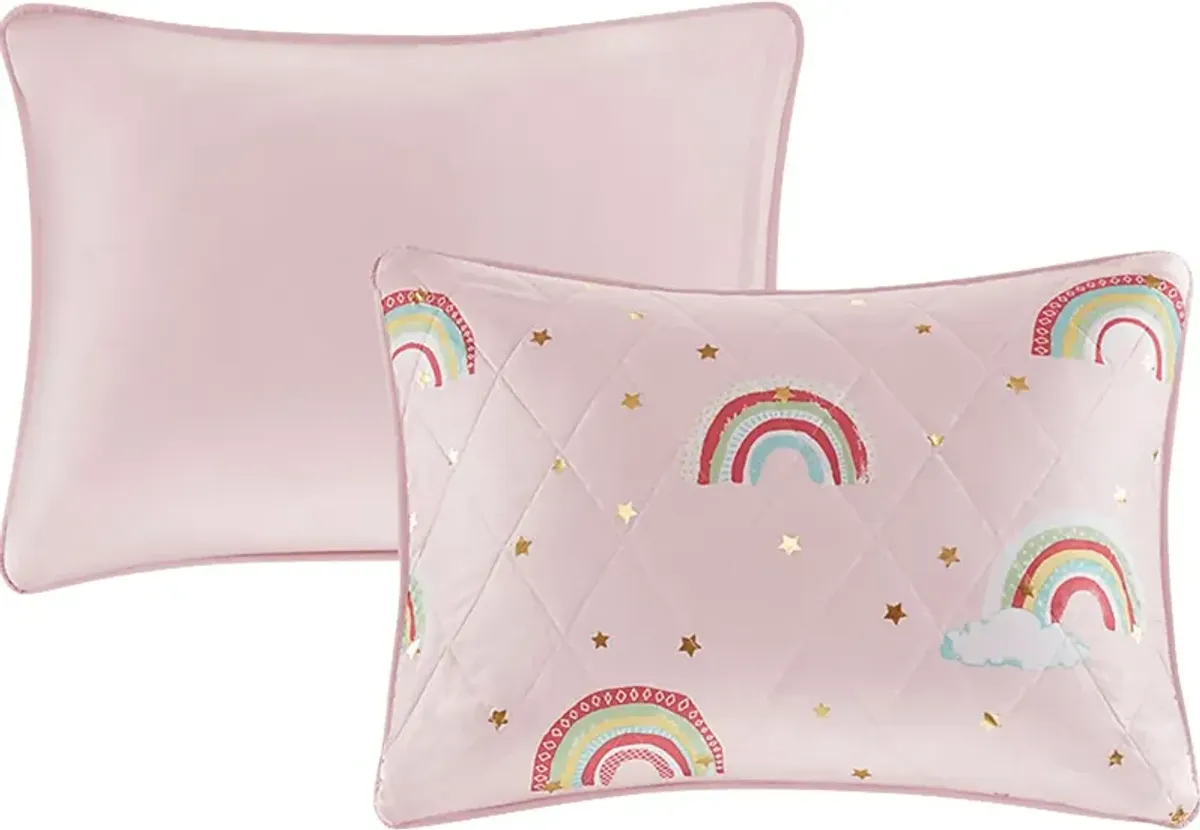 Kids Rainbow Smile Pink 4 Pc Full/Queen Coverlet Set