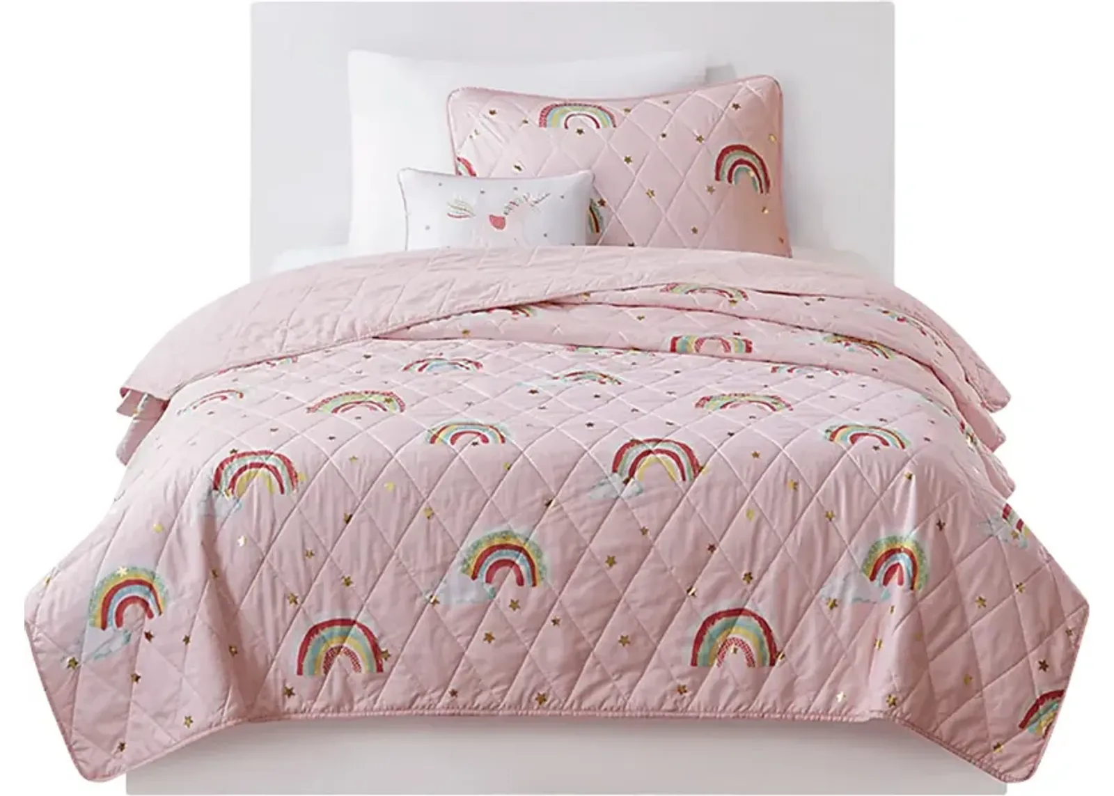 Kids Rainbow Smile Pink 4 Pc Full/Queen Coverlet Set