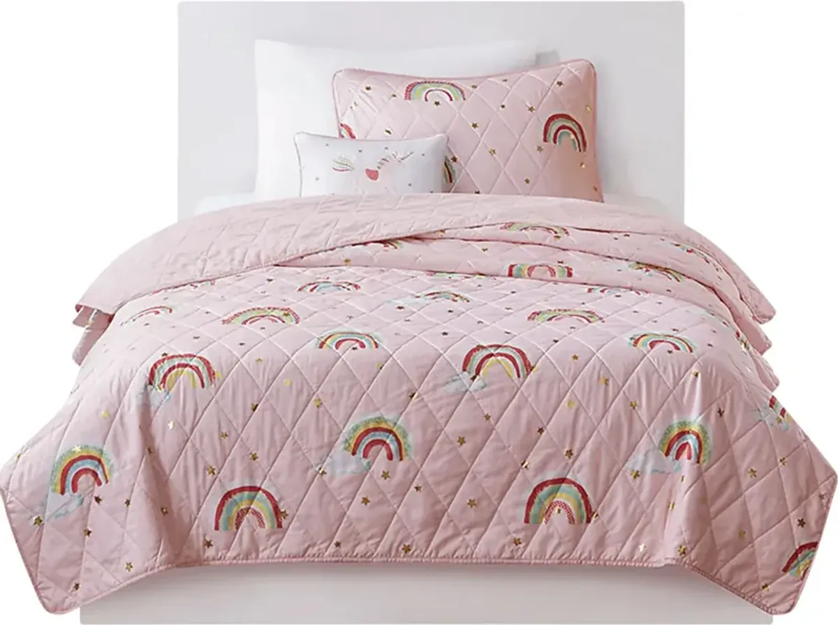 Kids Rainbow Smile Pink 4 Pc Full/Queen Coverlet Set