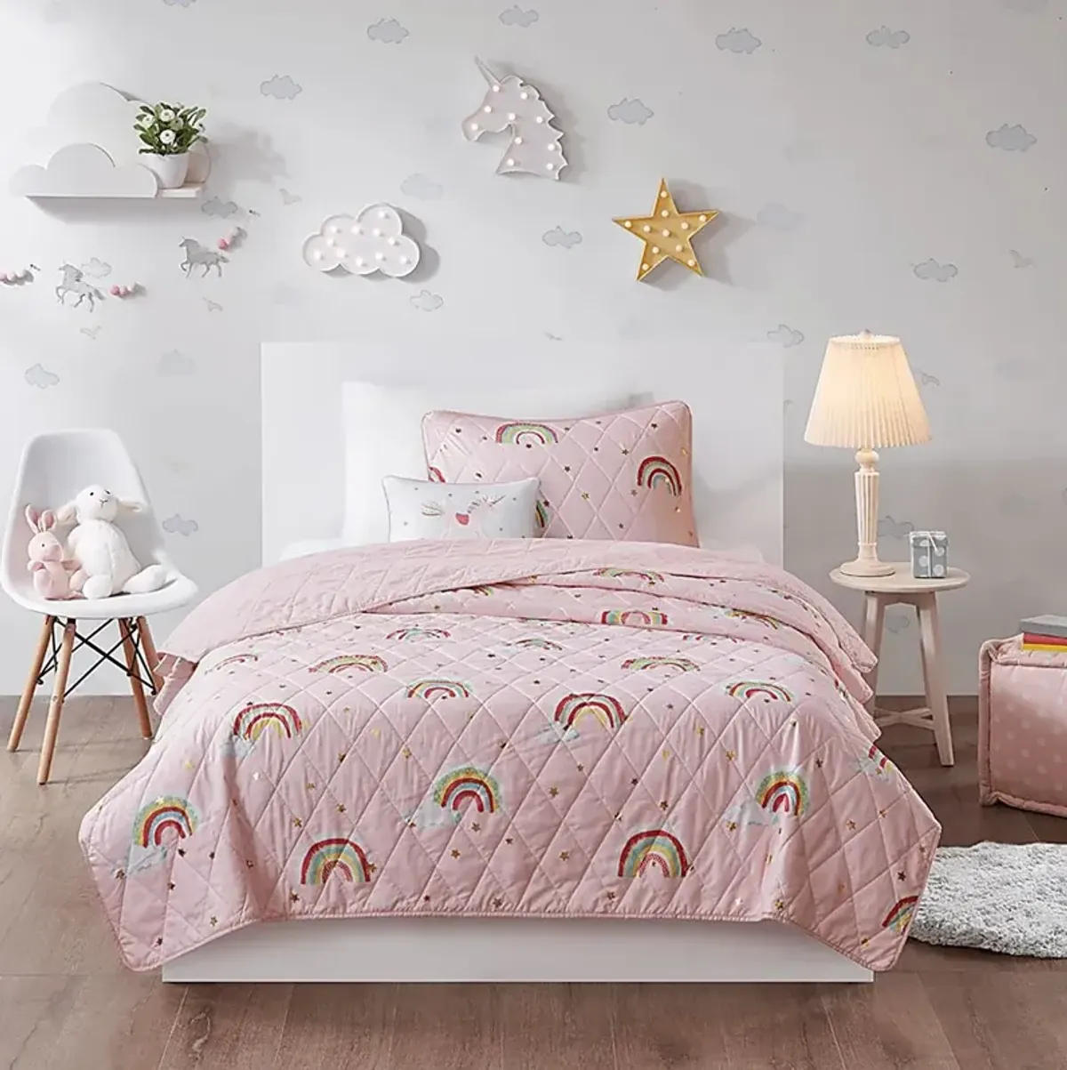 Kids Rainbow Smile Pink 4 Pc Full/Queen Coverlet Set