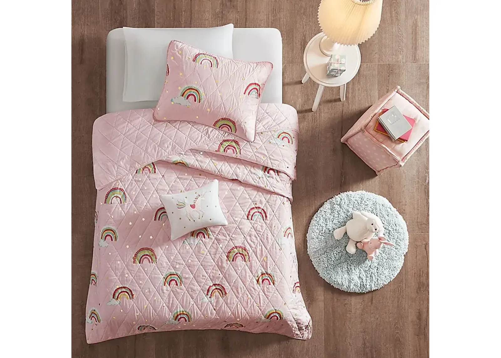 Kids Rainbow Smile Pink 4 Pc Full/Queen Coverlet Set