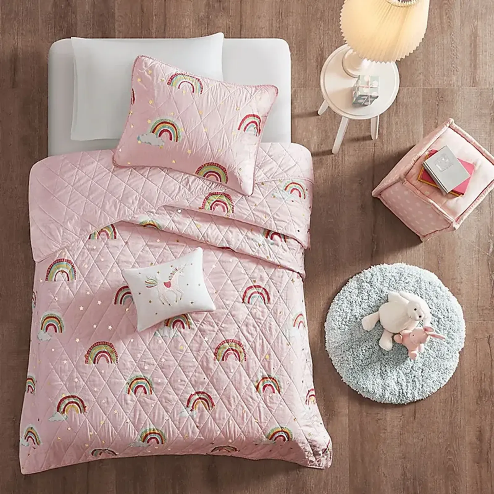 Kids Rainbow Smile Pink 4 Pc Full/Queen Coverlet Set