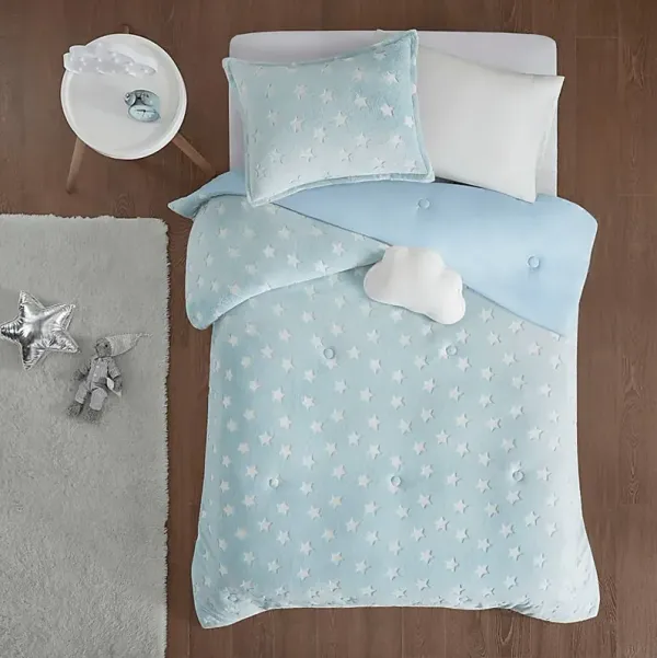 Kids Plush Stars Aqua Full/Queen Comforter Set