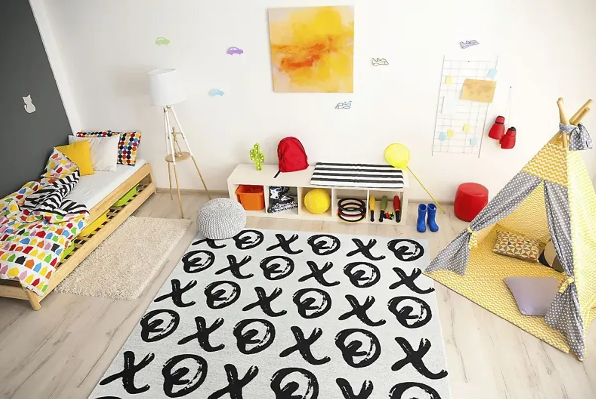 Kids X's and O's Black 7' x 9' Rug