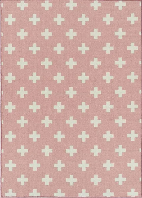 Kids Swiss Cross Pink 7' x 9' Rug