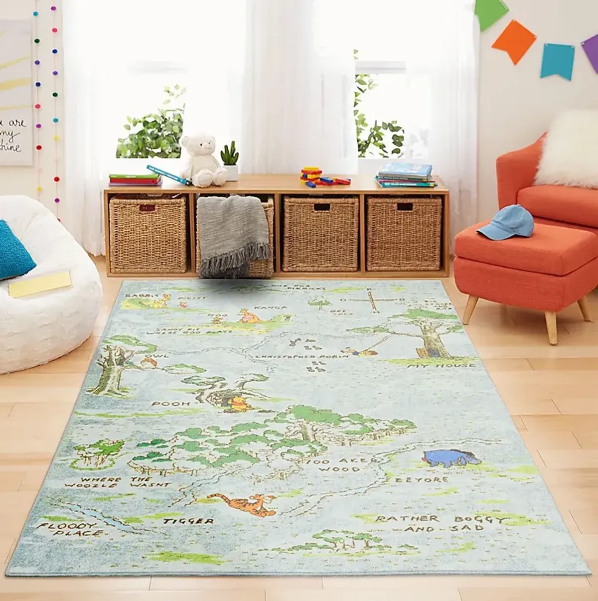 Kids Disney Winnie The Pooh Vintage 100 Acre Wood White 8' x 10' Rug