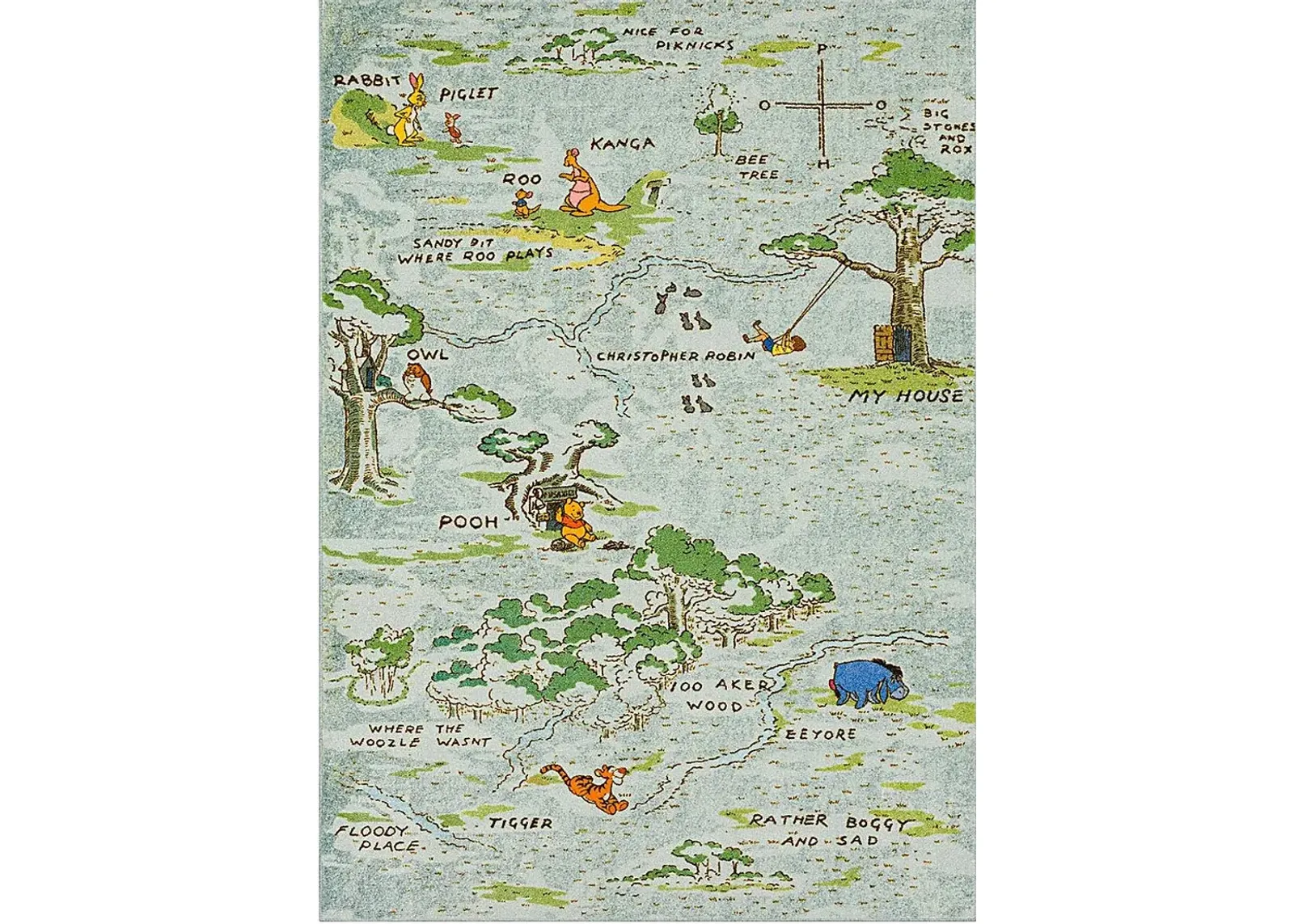 Kids Disney Winnie The Pooh Vintage 100 Acre Wood White 8' x 10' Rug