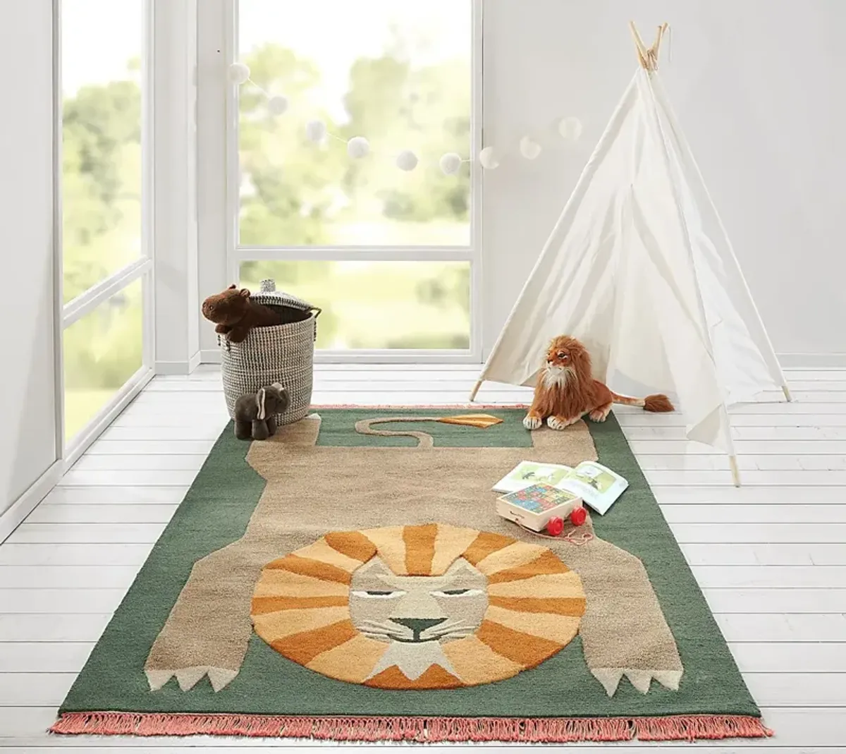 Kids Fierce Lion Green 5' x 7' Rug
