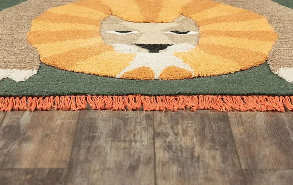 Kids Fierce Lion Green 5' x 7' Rug