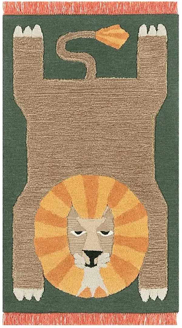 Kids Fierce Lion Green 5' x 7' Rug