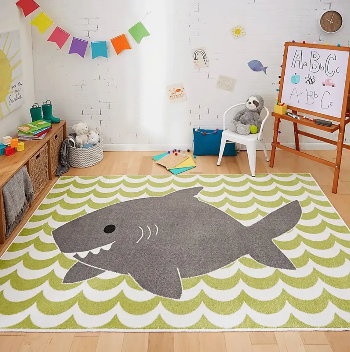 Kids Shark Wave Green 5' x 8' Rug