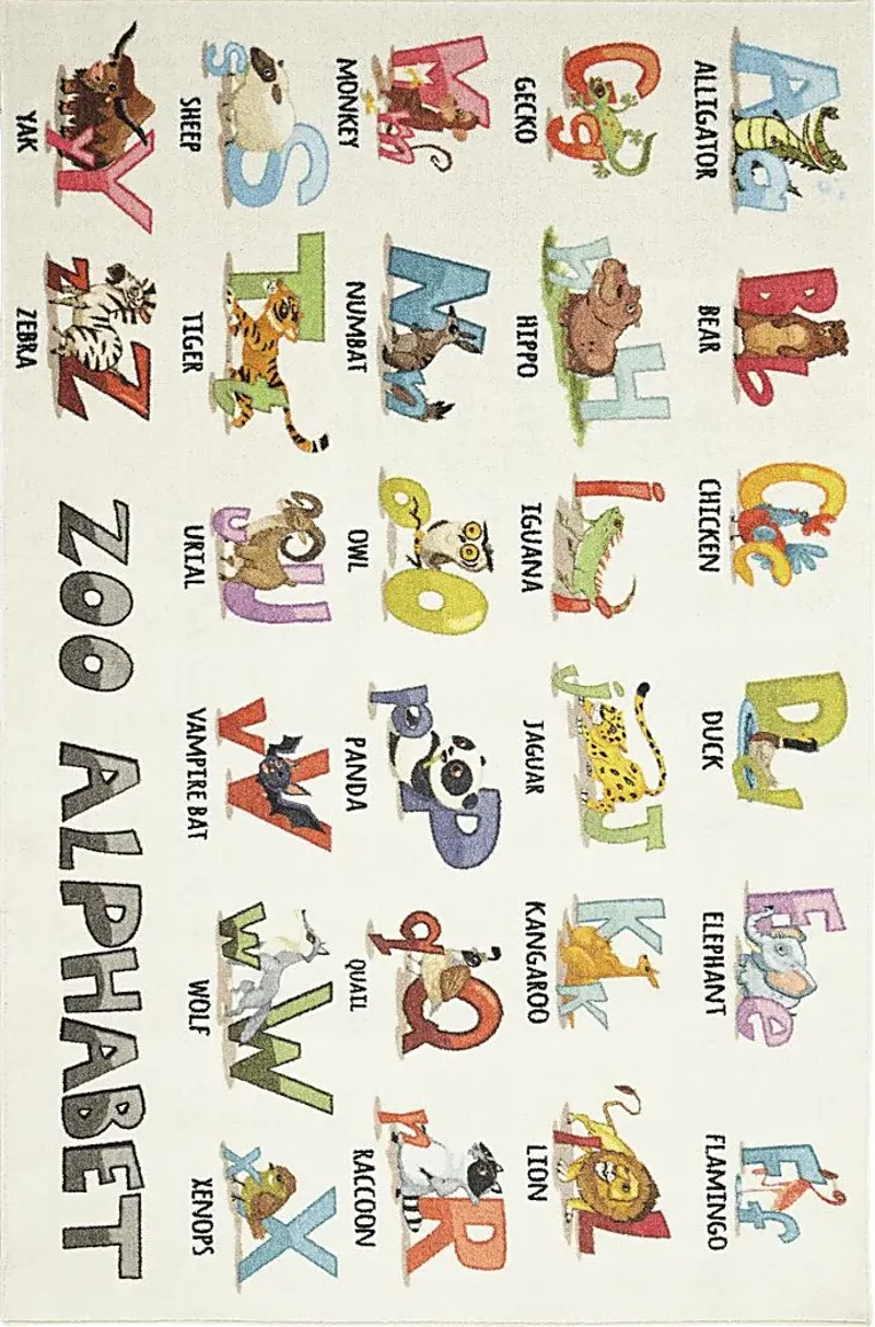 Kids Animal Alphabet White 5' x 8' Rug