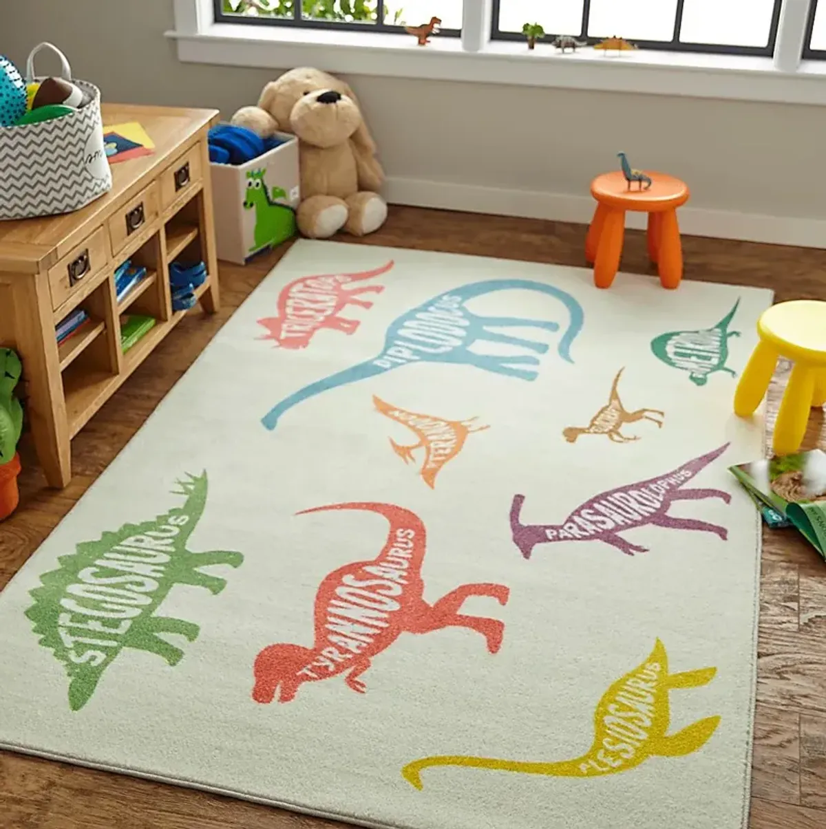 Kids Dino World White 5' x 8' Rug