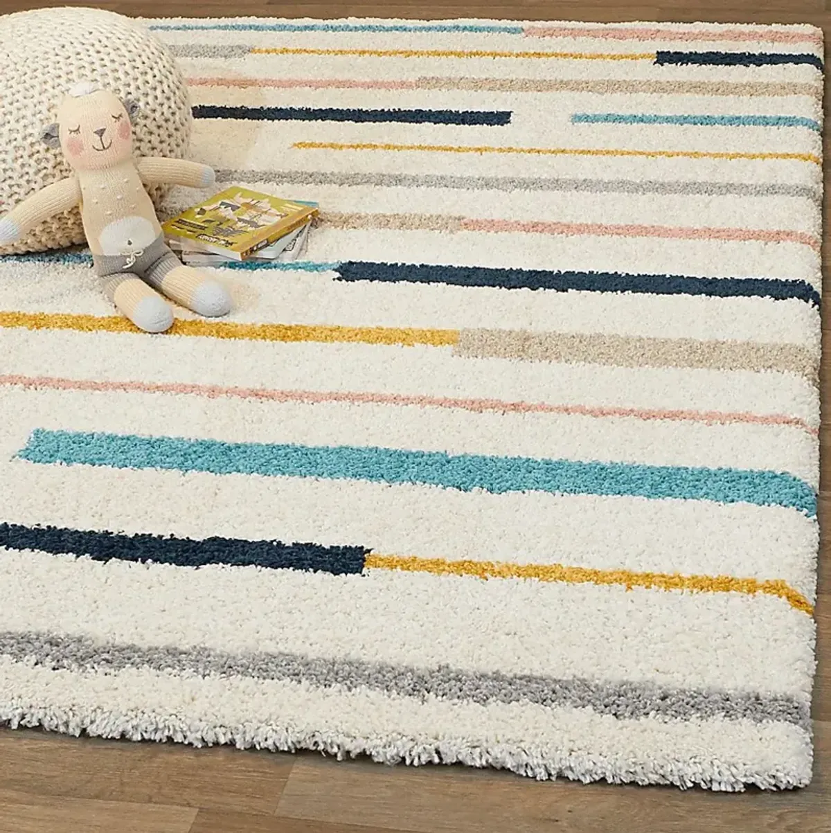 Kids Rainbow Stripe Cream 7'10 x 10' Rug