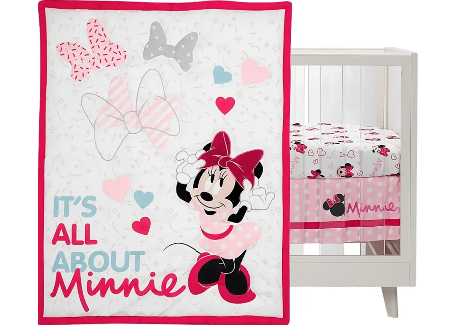 Kids Minnie Mouse Love Pink 3 Pc Baby Bedding Set