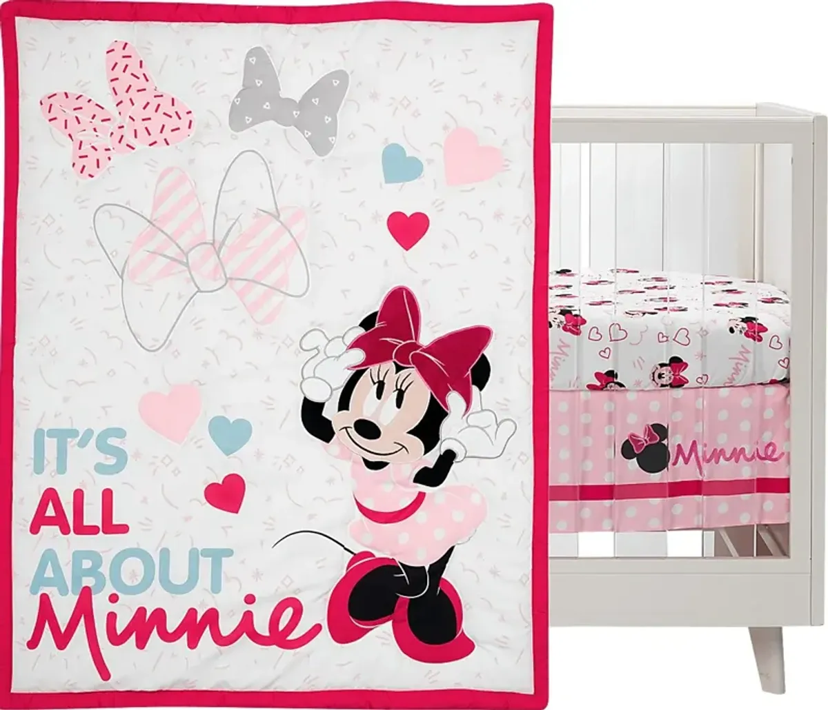 Kids Minnie Mouse Love Pink 3 Pc Baby Bedding Set