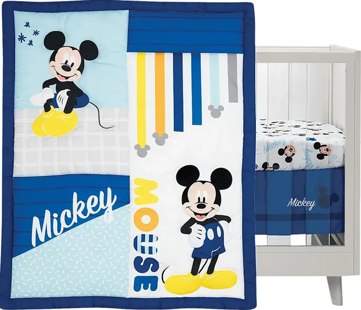 Kids Forever Mickey Mouse Blue 3 Pc Baby Bedding Set