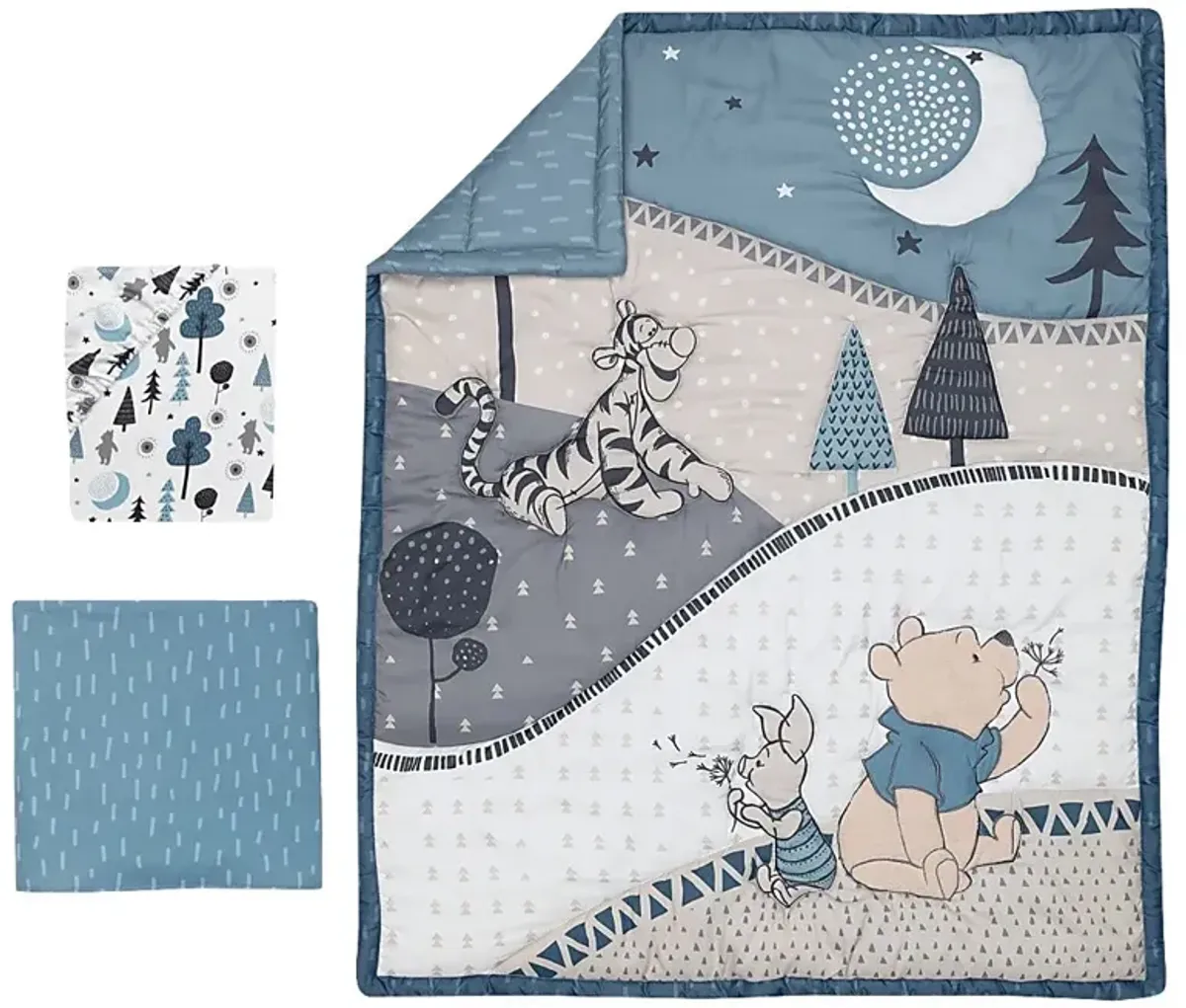 Kids Forever Pooh Blue 3 Pc Baby Bedding Set