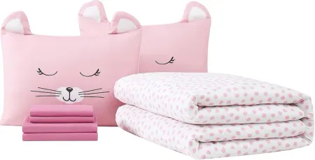 Kids Cat Cuddles Pink 7 Pc Full Comforter Set