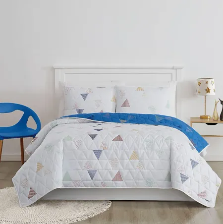 Kids Funky Triangle White 3 Pc Full Quilt Set