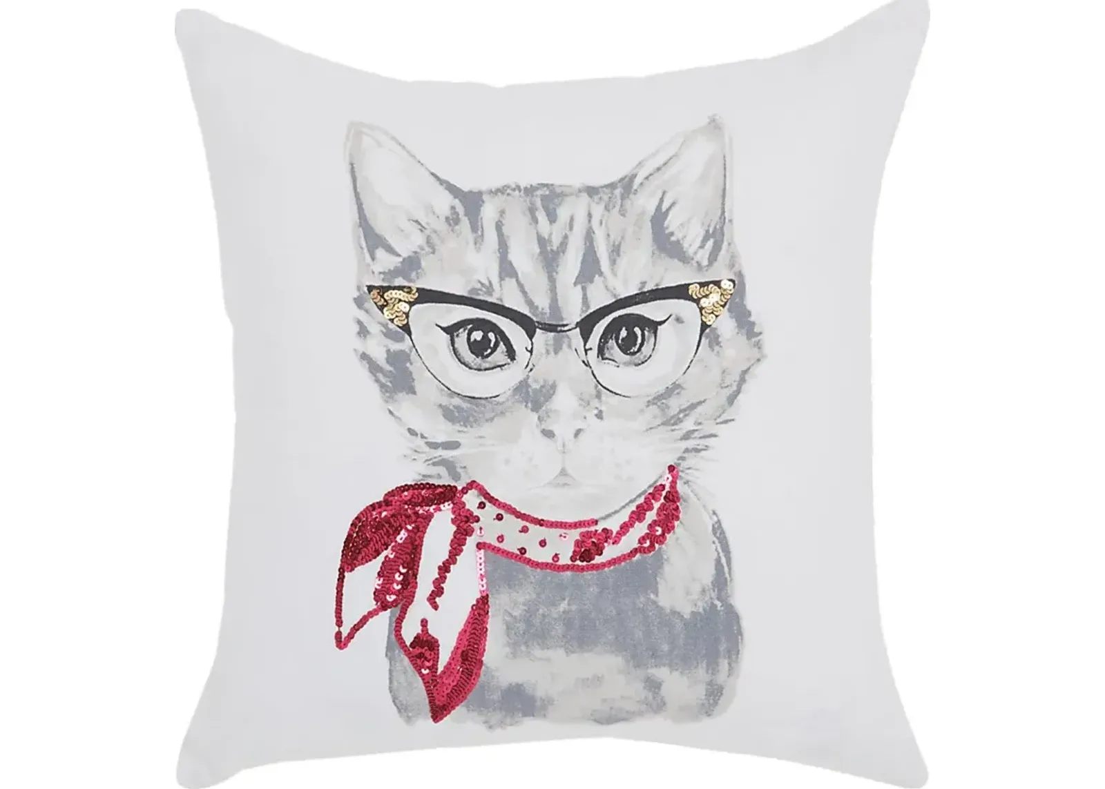 Kids Bespectacled Cat White Accent Pillow