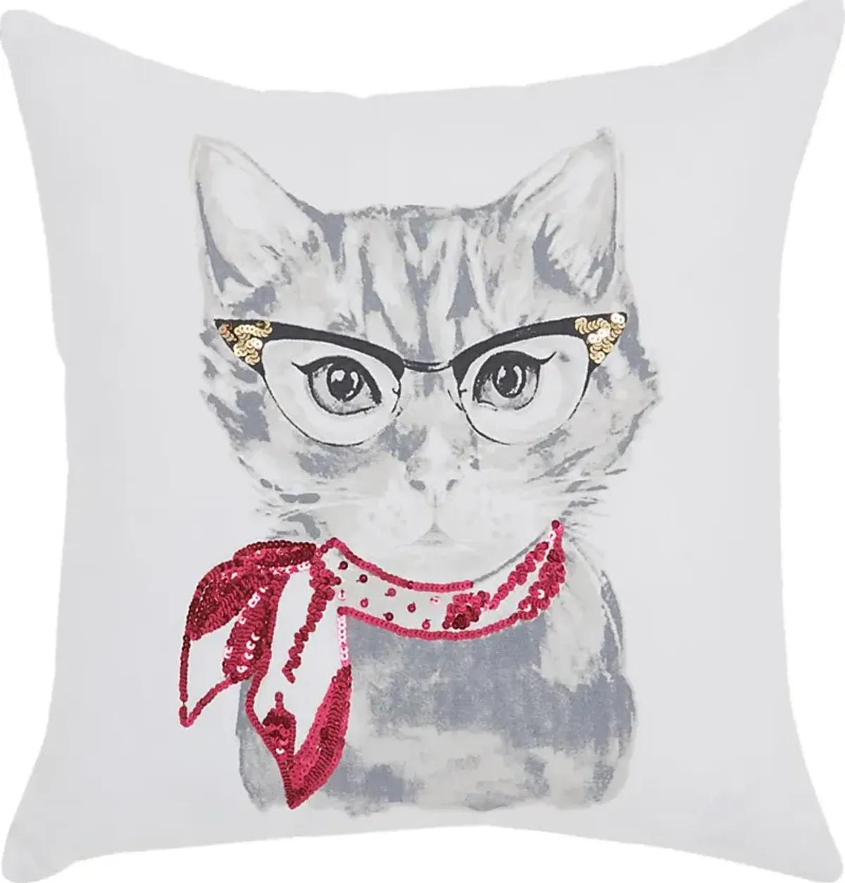 Kids Bespectacled Cat White Accent Pillow