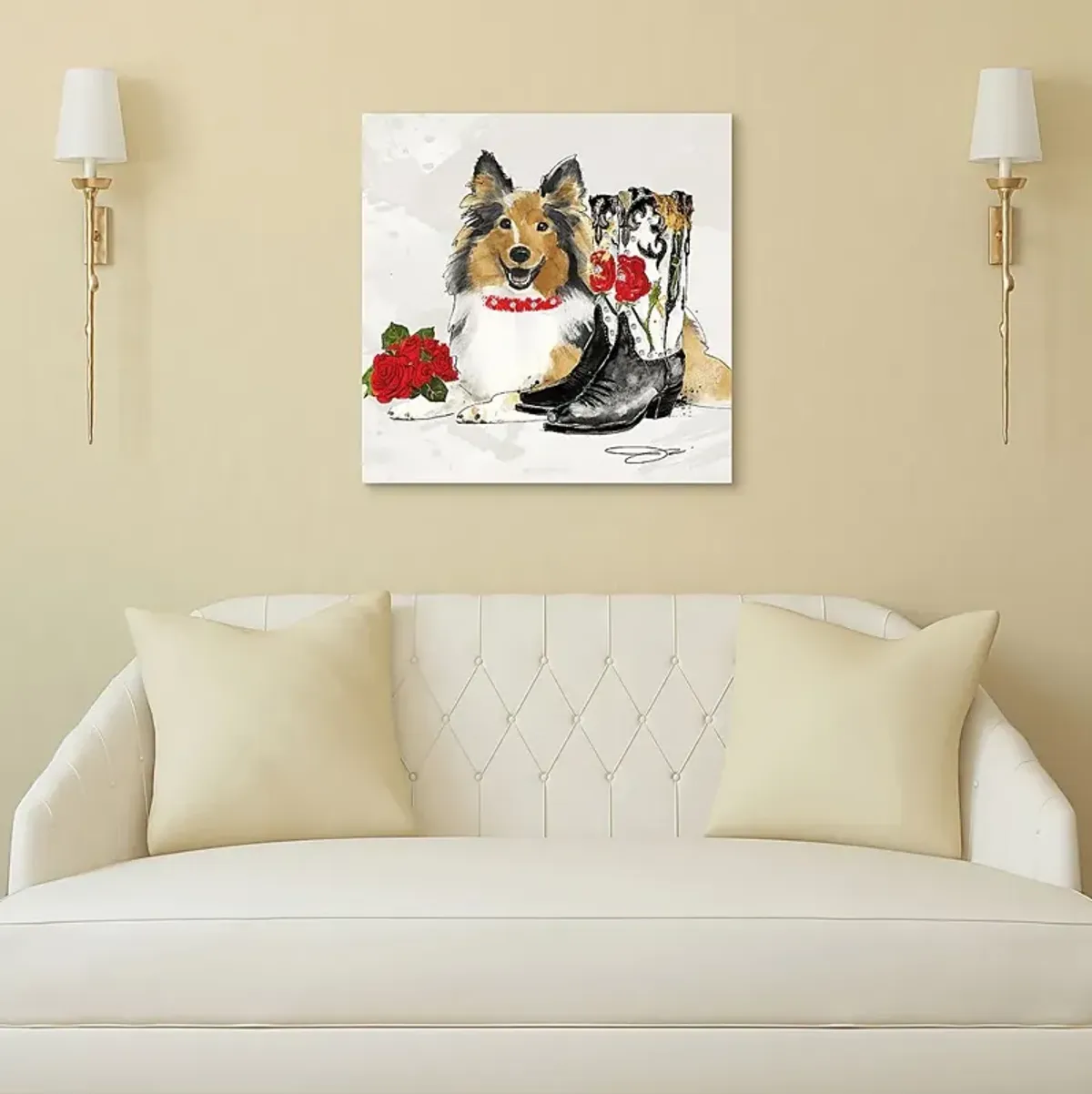 Kids Cowgirl Collie White Glass Wall Art