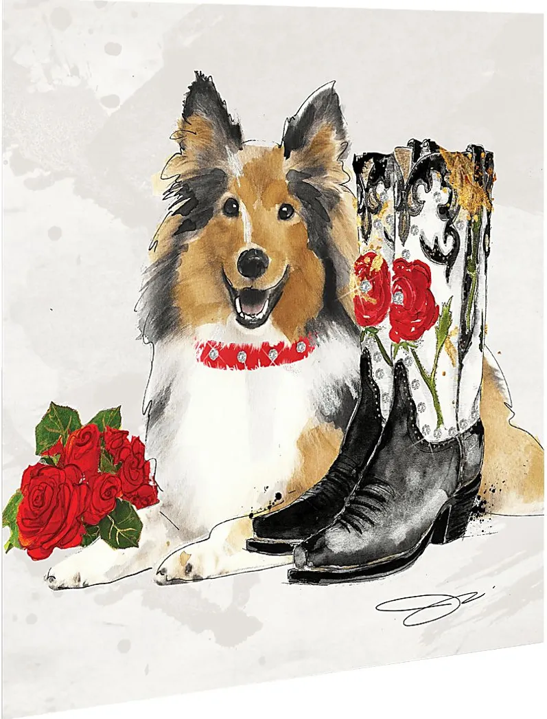 Kids Cowgirl Collie White Glass Wall Art