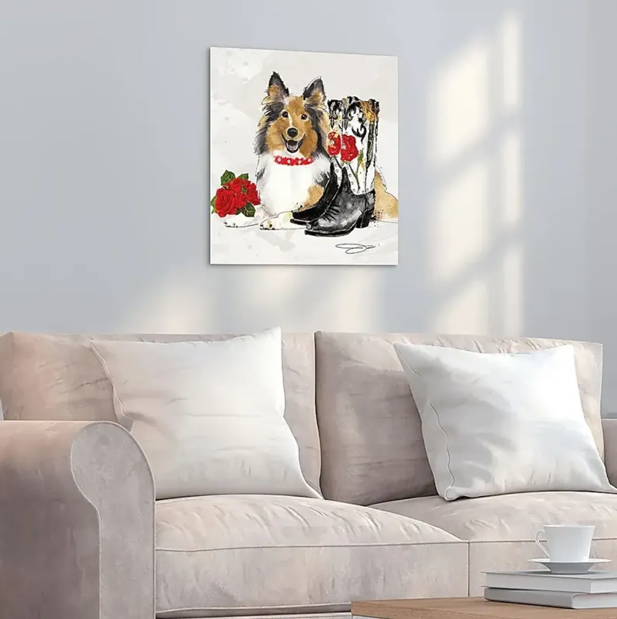 Kids Cowgirl Collie White Glass Wall Art