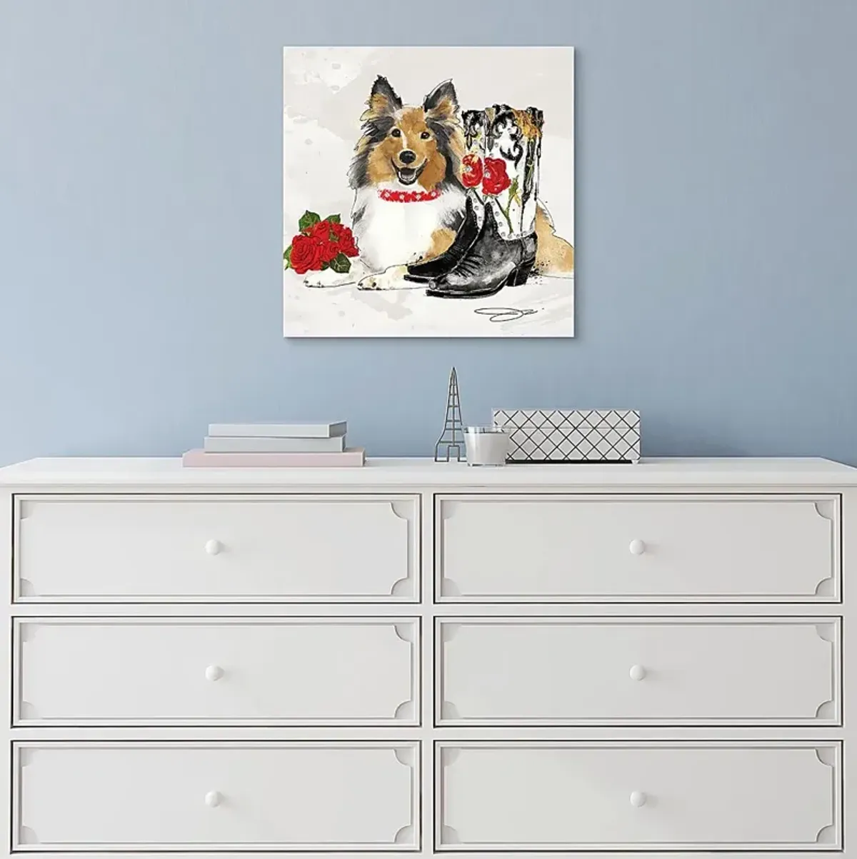 Kids Cowgirl Collie White Glass Wall Art