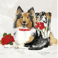 Kids Cowgirl Collie White Glass Wall Art