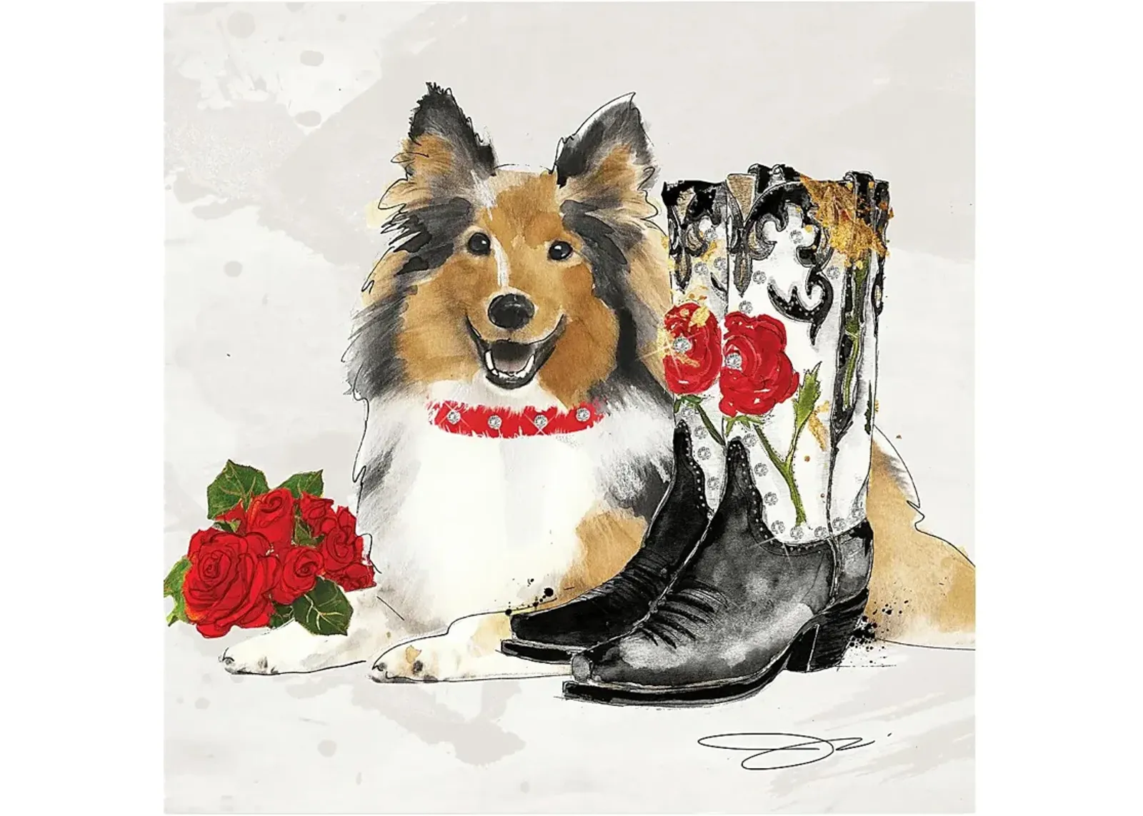 Kids Cowgirl Collie White Glass Wall Art