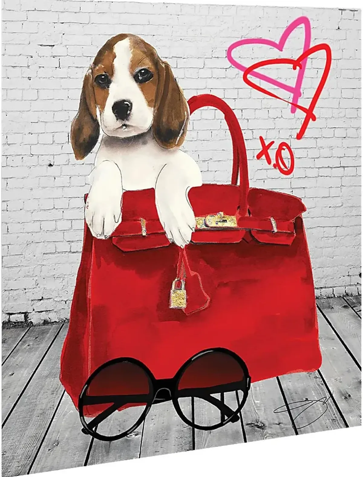 Kids Beagle In The Bag White Glass Wall Art